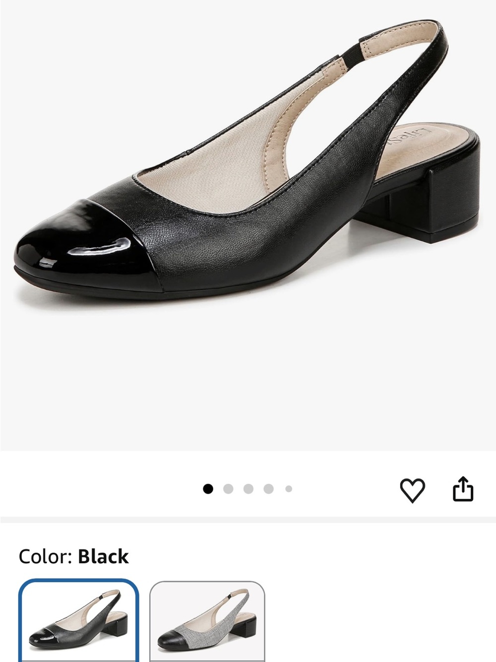Life Stride Black Slingback Cap-Toe Low Heel Pumps - Picture 2 of 9